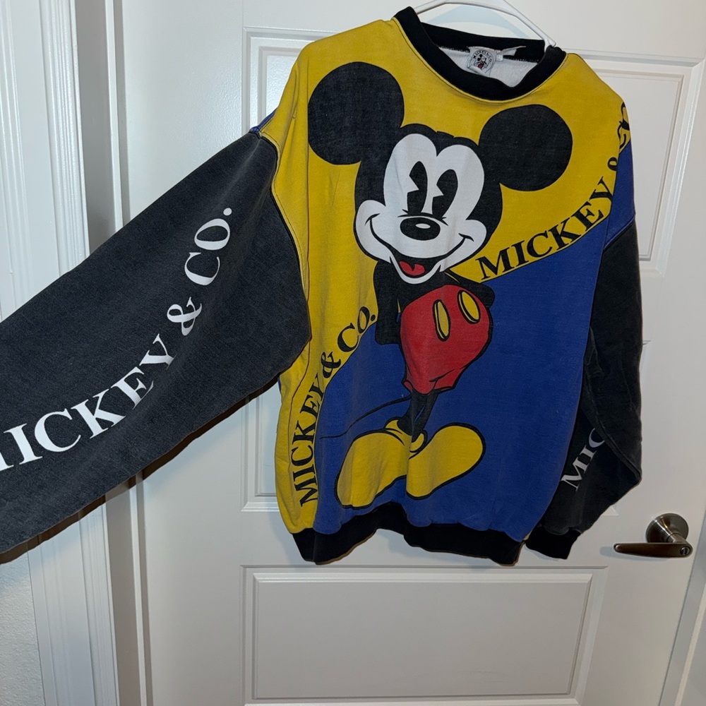 Disney vintage Mickey Mouse Colorblock Crewneck Sweatshirt - Yellow Blue Black